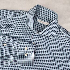 J.LINDEBERG Men’s Cotton Dress Shirt Blue Gingham Check Button Down Shirt  41/16